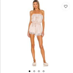 MAJORELLE Blush Pink Strapless Lace-Trim Romper